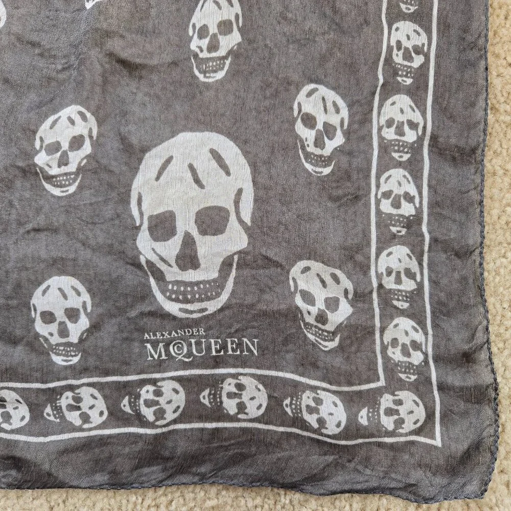 Alexander McQueen Silk Skull Scarf Dark Grey